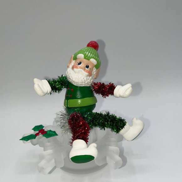 Vintage Ceramic Hand Painted Santa atop a vintage frosted glass snowflake OOAK - Picture 11 of 16